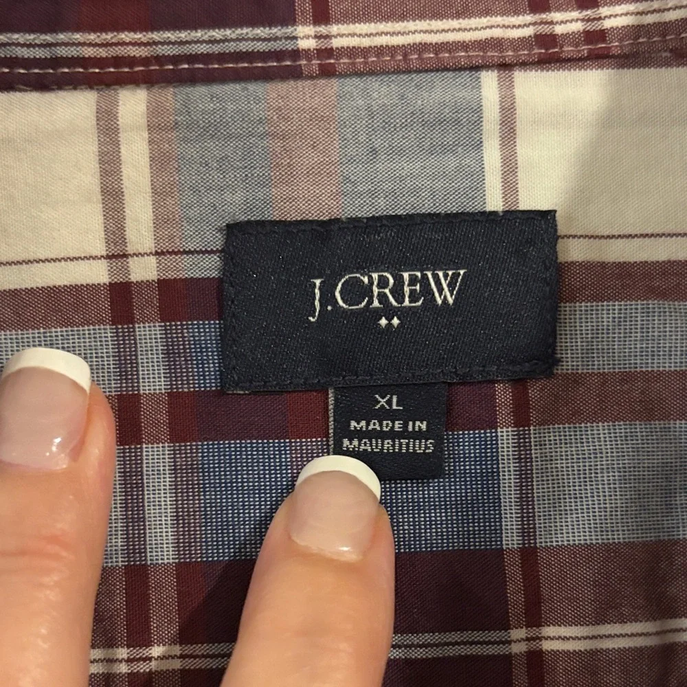 J. Crew Men's 100% Cotton Plaid Button Down Shirt Burgundy, Blue, & White sz‎ XL